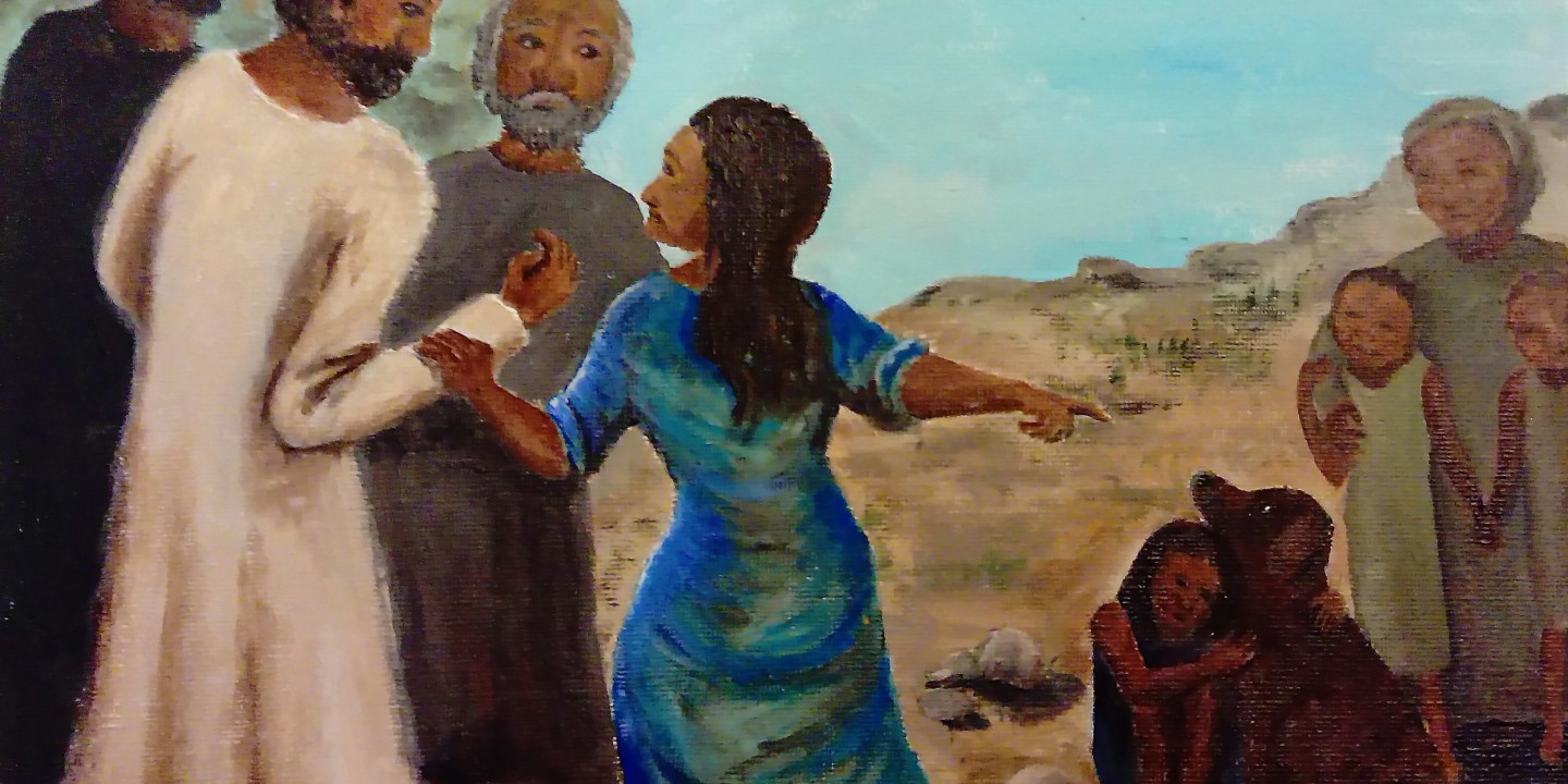 painting of Jesus and woman seeking healing